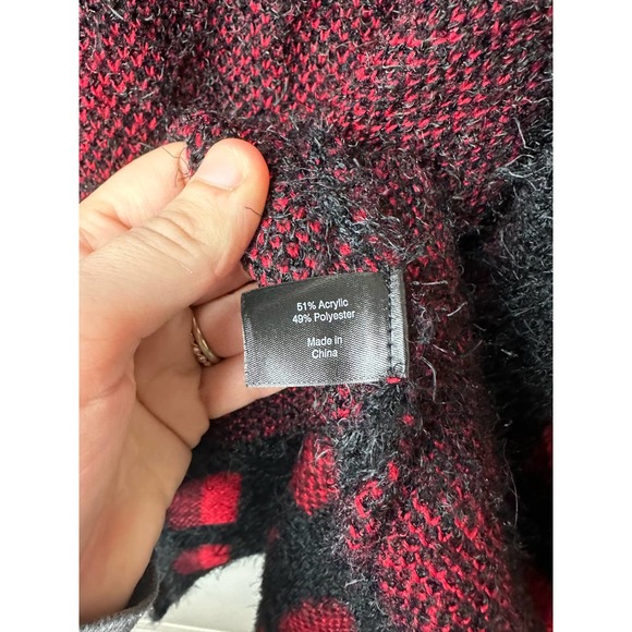 Lane Bryant Women's Open Front Black Red Plaid Eyelash Cardigan 14/16 - Picture 5 of 8